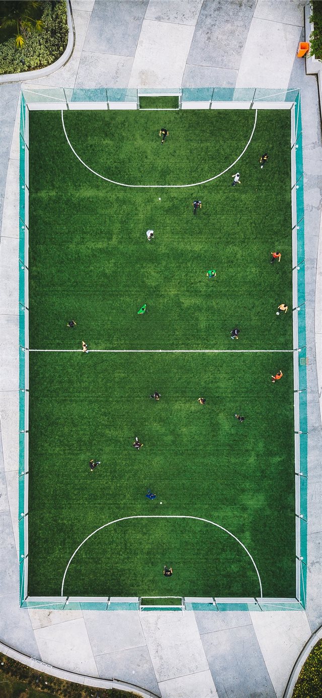 1125x2436 aerial photography of people playing soccer - green iPhone X Wallpaper