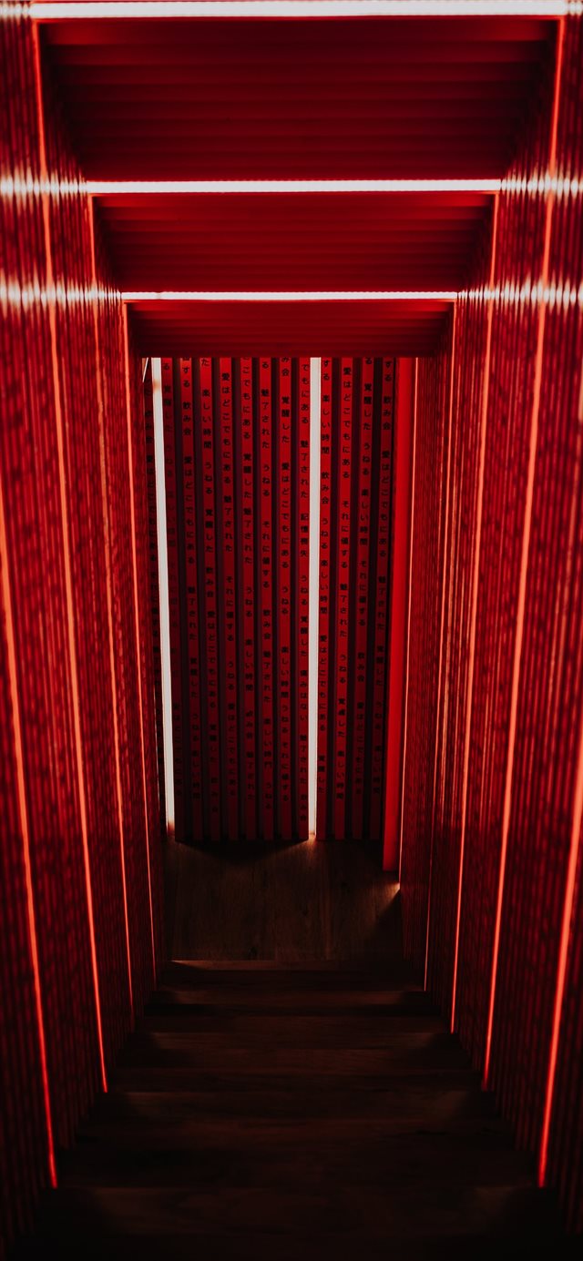 1125x2436 gray narrow stair with red wall - abstract iPhone X Wallpaper