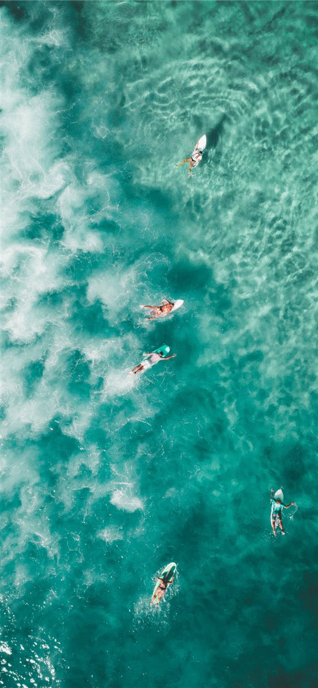 1125x2436 bird's eye photography of people surfing - water iPhone X Wallpaper