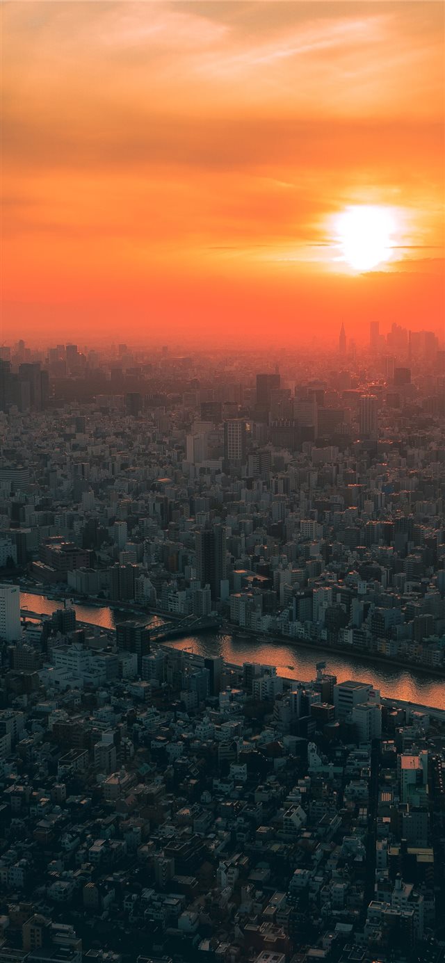 1125x2436 aerial photography of city during golden hour - landscape iPhone X Wallpaper