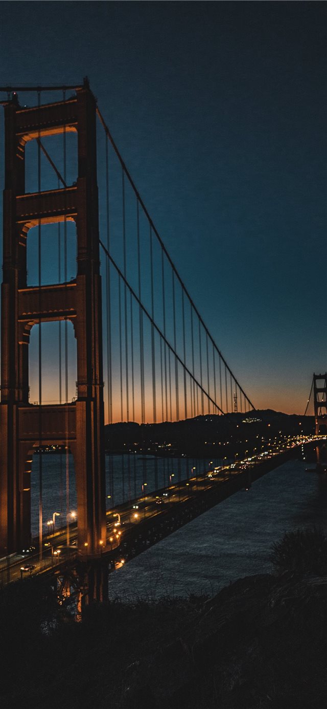 1125x2436 golden gate at night - grey iPhone X Wallpaper