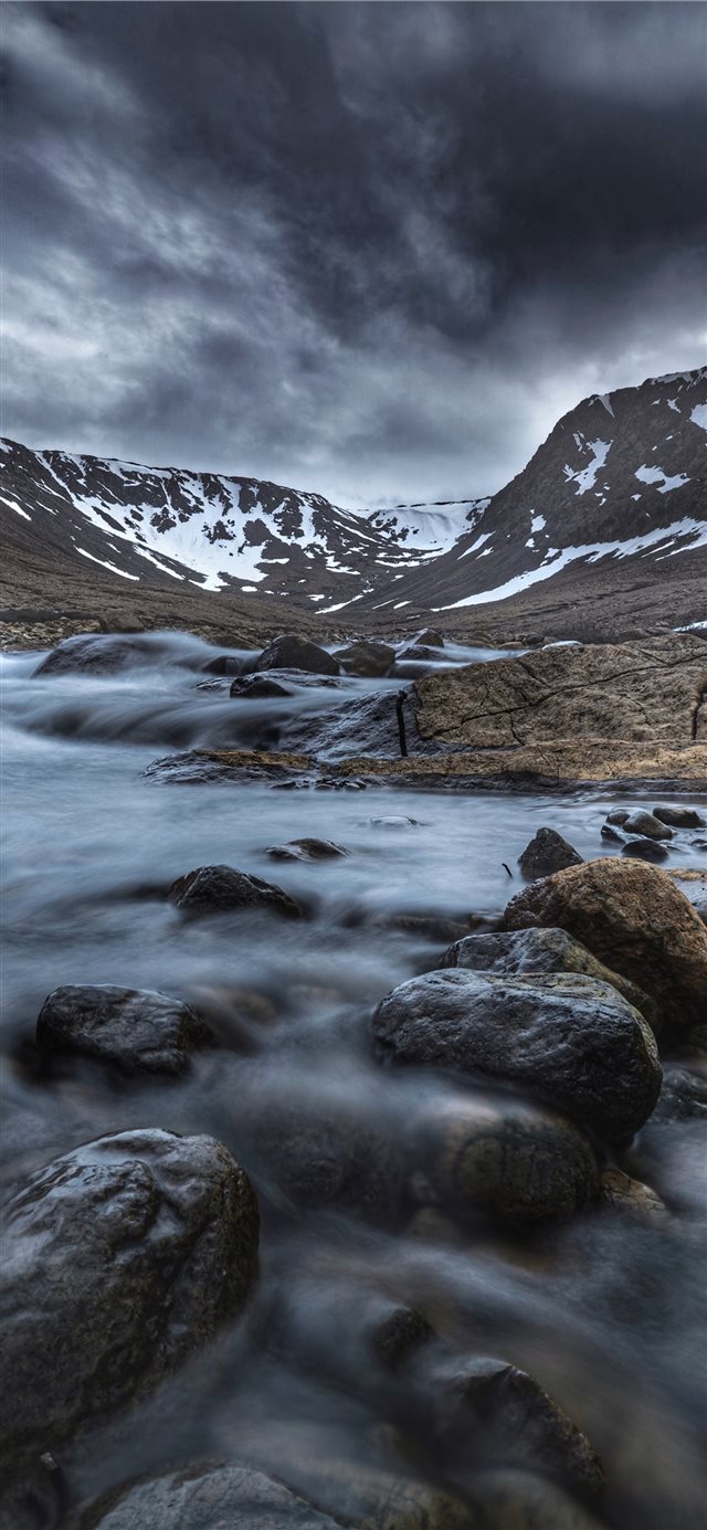 1125x2436 river with mountain background - snow iPhone X Wallpaper