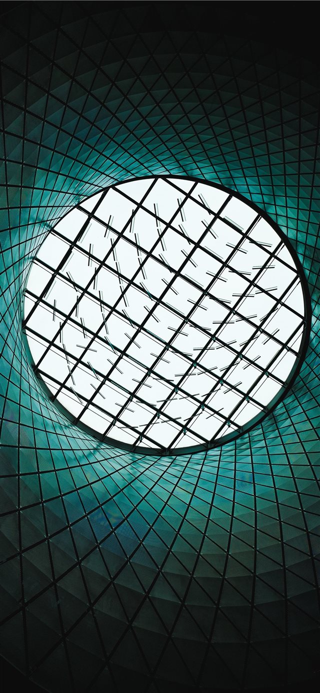1125x2436 green glass building interior - window iPhone X Wallpaper