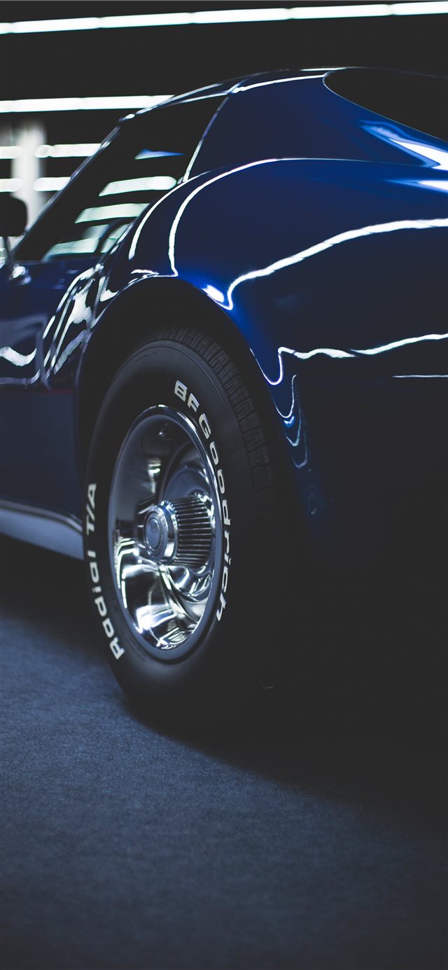 1125x2436 blue coupe on gray concrete pavement - grey iPhone X Wallpaper