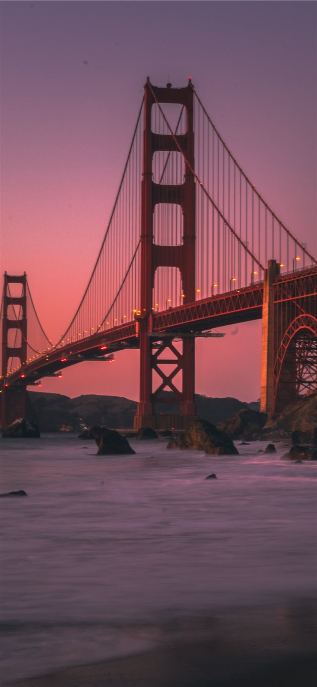 1125x2436 Golden Gate Bridge during sunset - water iPhone X Wallpaper