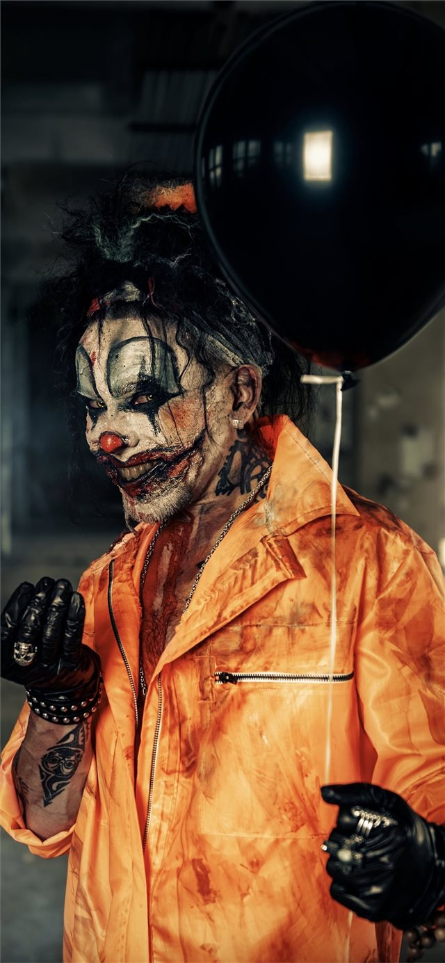 1125x2436 halloween guy with balloon 4k -  iPhone X Wallpaper