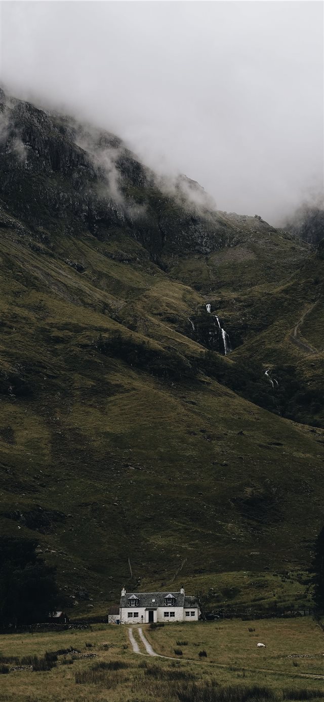1125x2436 landscape photography of house under mountain - house iPhone X Wallpaper