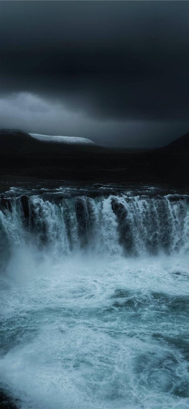 1125x2436 running waterfalls under grey clouds - grey iPhone X Wallpaper