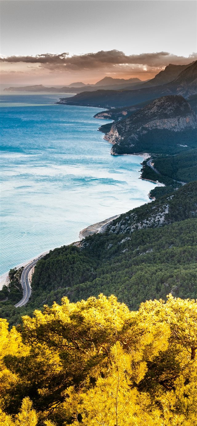 1125x2436 bird's eye photography of road near body of water - turkey iPhone X Wallpaper