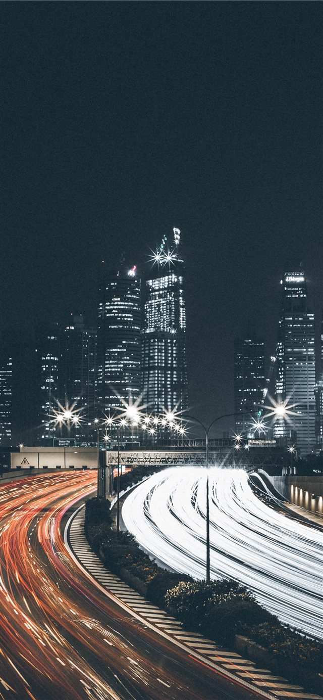 1125x2436 timelapse photo of the road with cars - city iPhone X Wallpaper