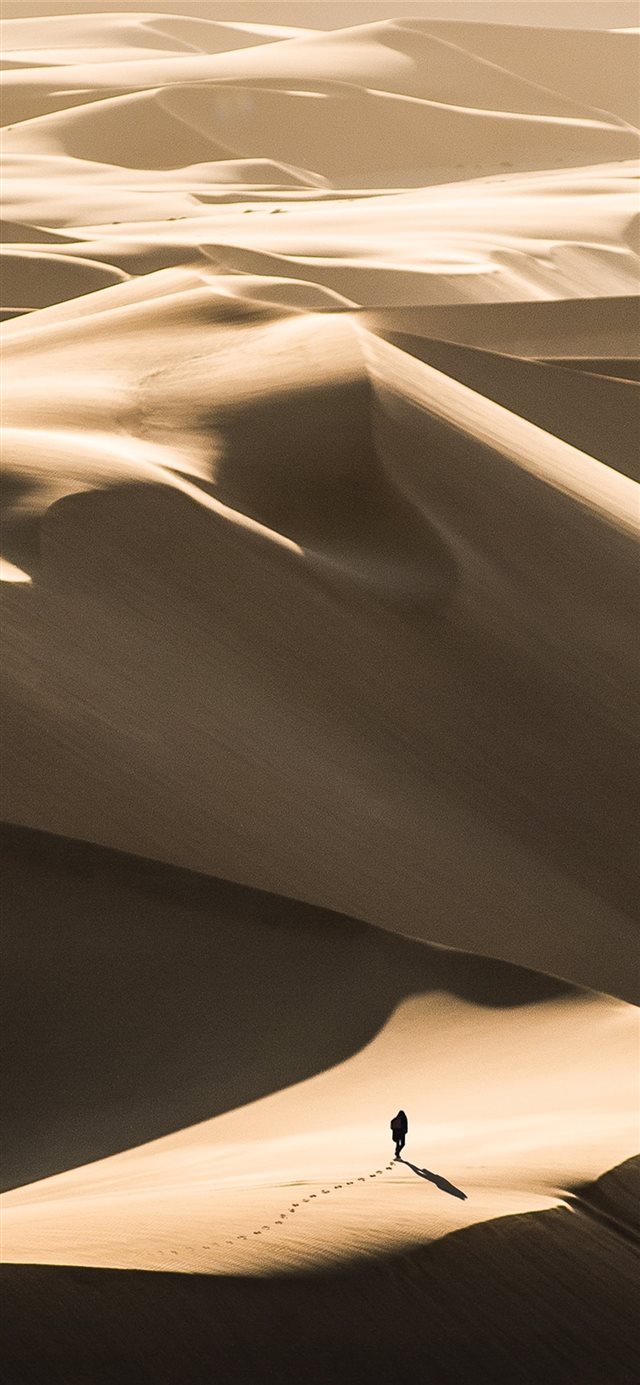 1125x2436 person walking in the desert - landscape iPhone X Wallpaper