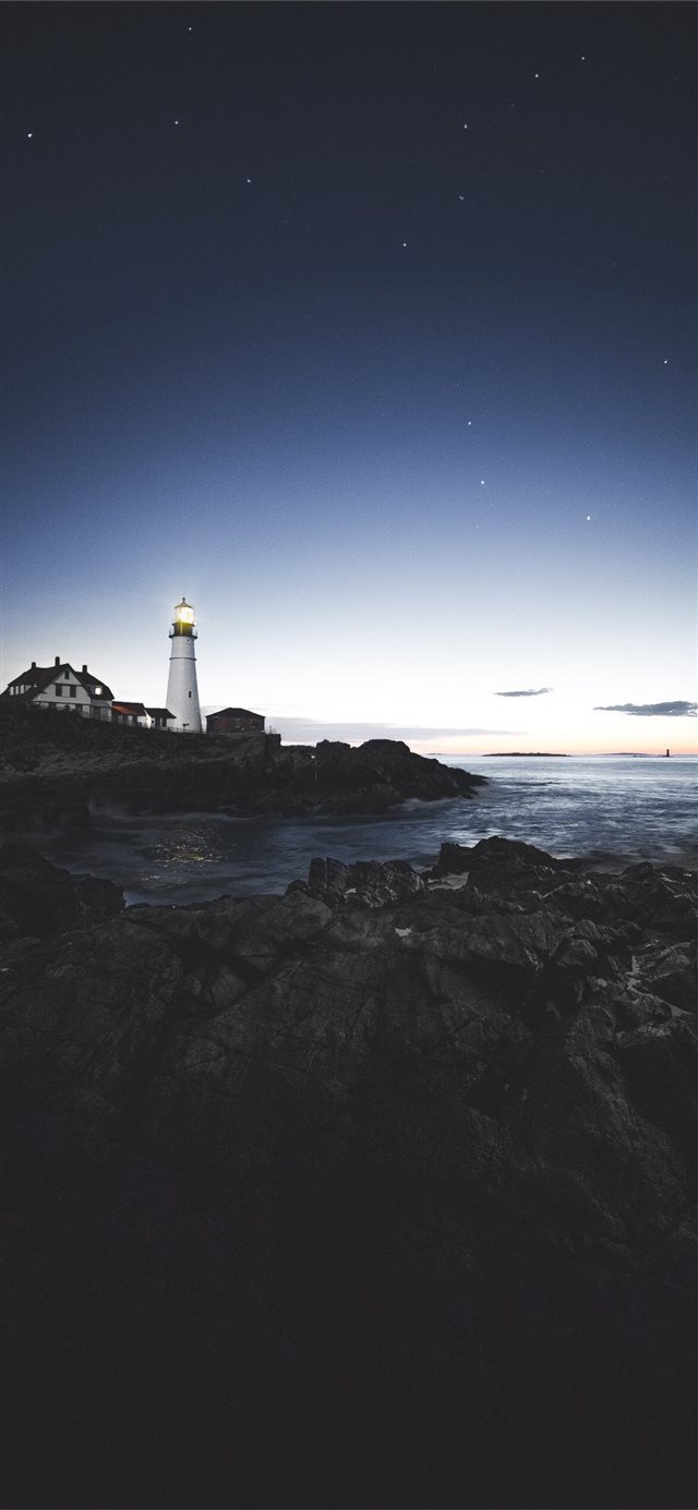1125x2436 lighthouse beside house near the edge of stone isl... - water iPhone X Wallpaper