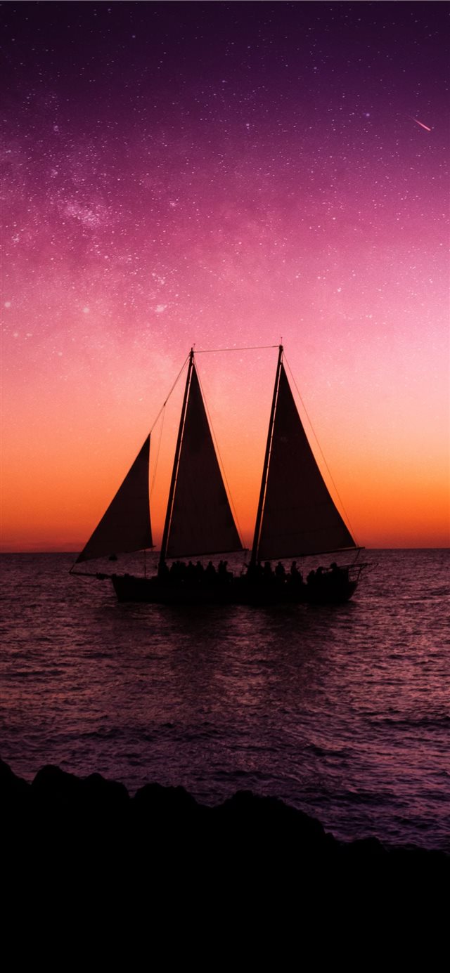 1125x2436 sail ship on sea - stars iPhone X Wallpaper