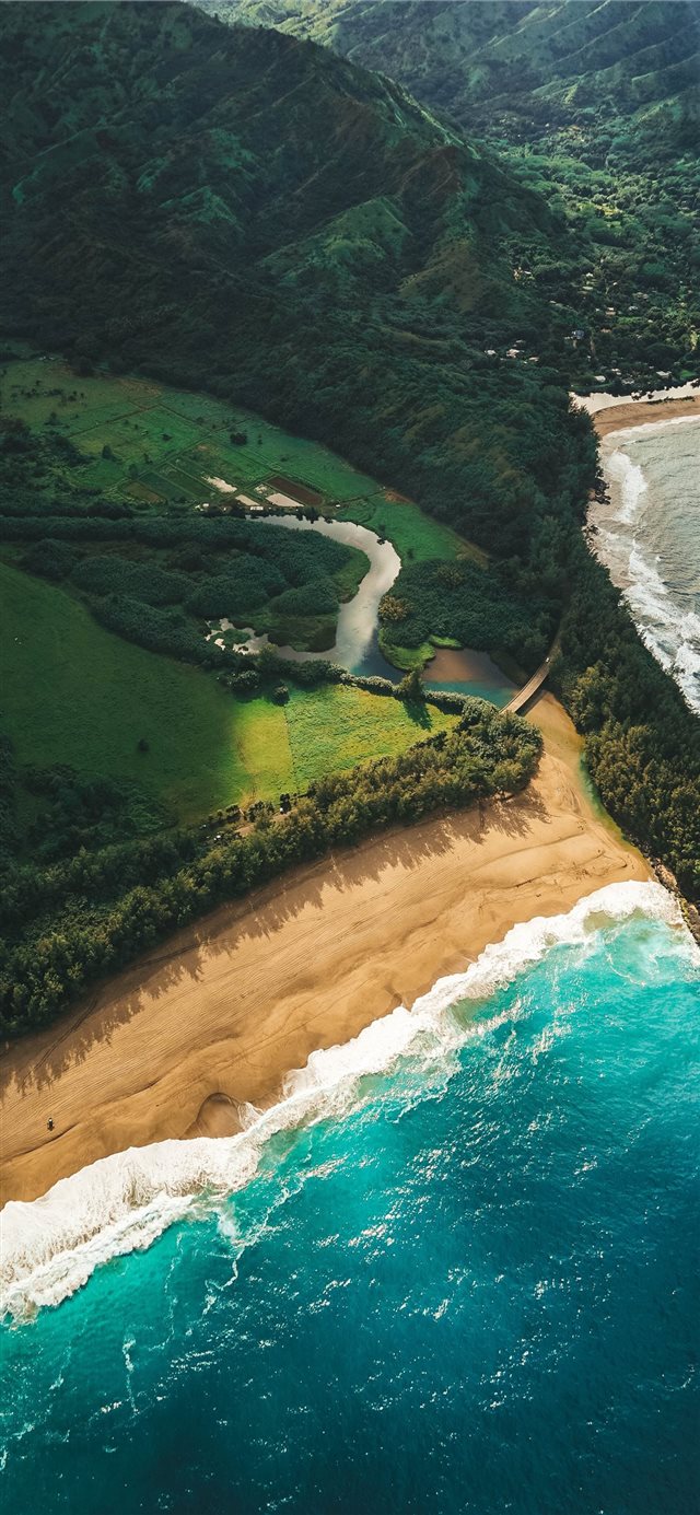 1125x2436 high angle photography of sea beside green mountai... - scenery iPhone X Wallpaper