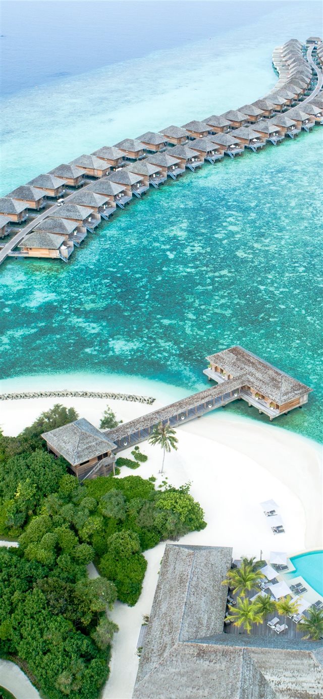 1125x2436 aerial view of island with houses at daytime - maldives iPhone X Wallpaper
