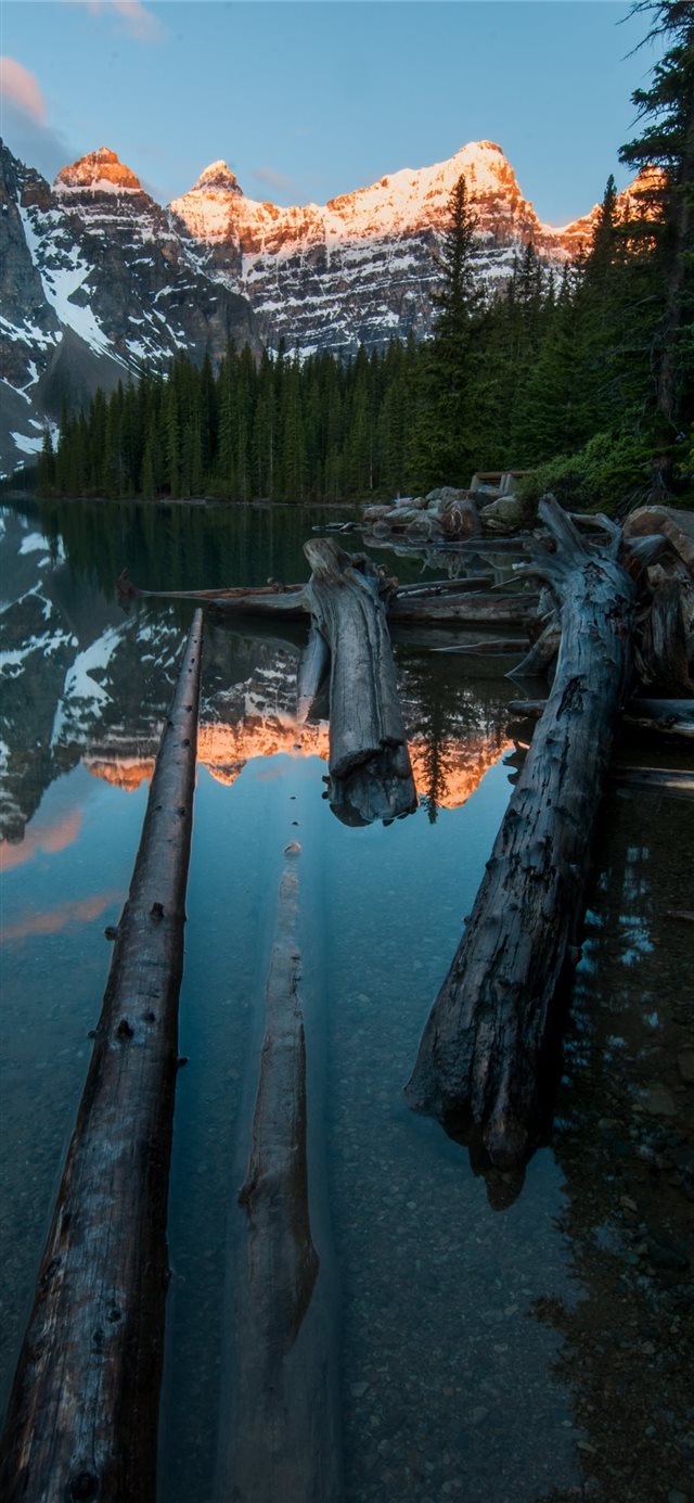 1125x2436 trees at lagoon with snow capped mountains backgro... - snow iPhone X Wallpaper