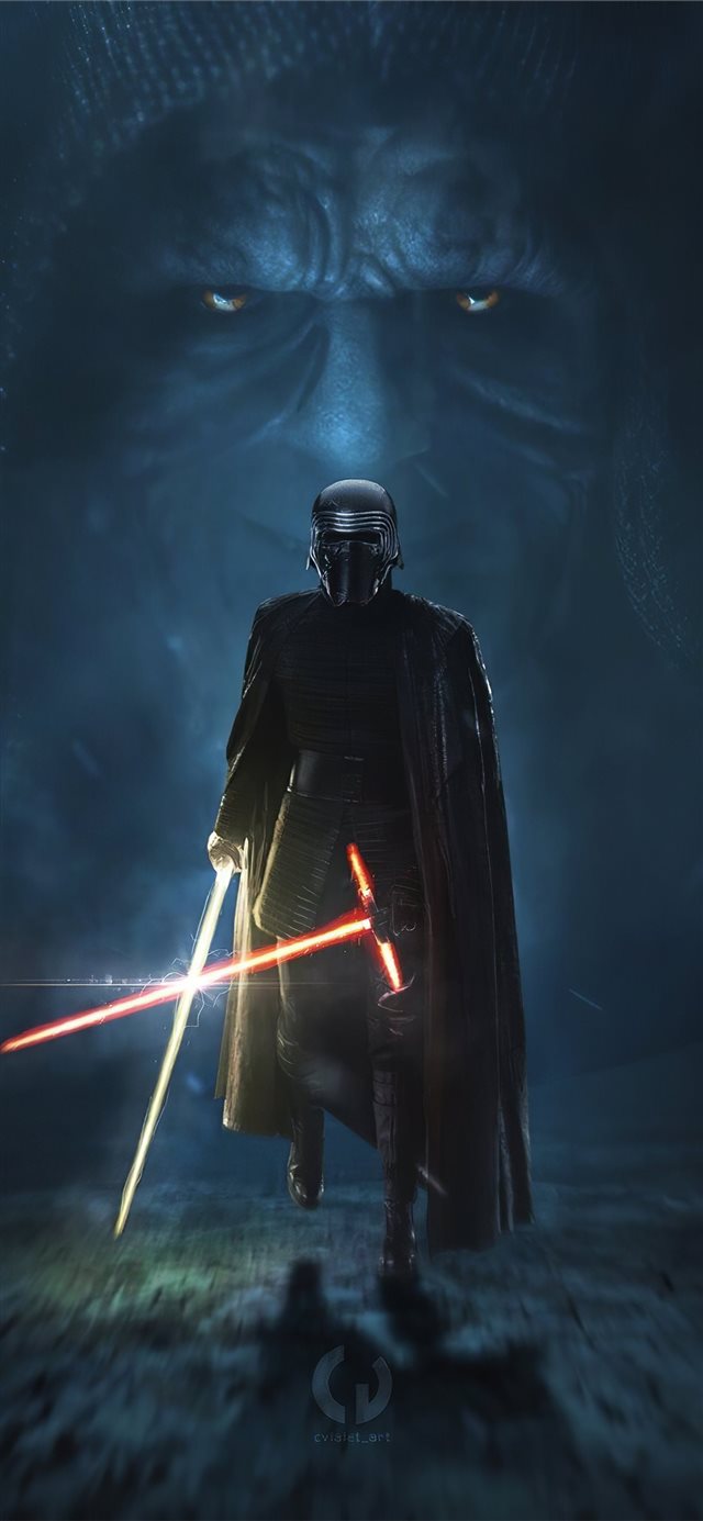 1125x2436 kylo ren golden lightsaber 4k - digital art iPhone X Wallpaper