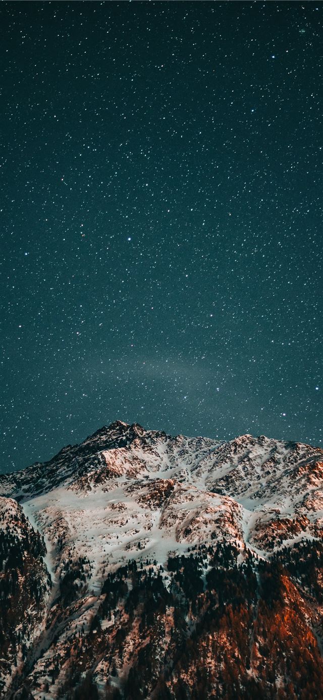 1125x2436 snow covered mountain under starry night - mountain iPhone X Wallpaper