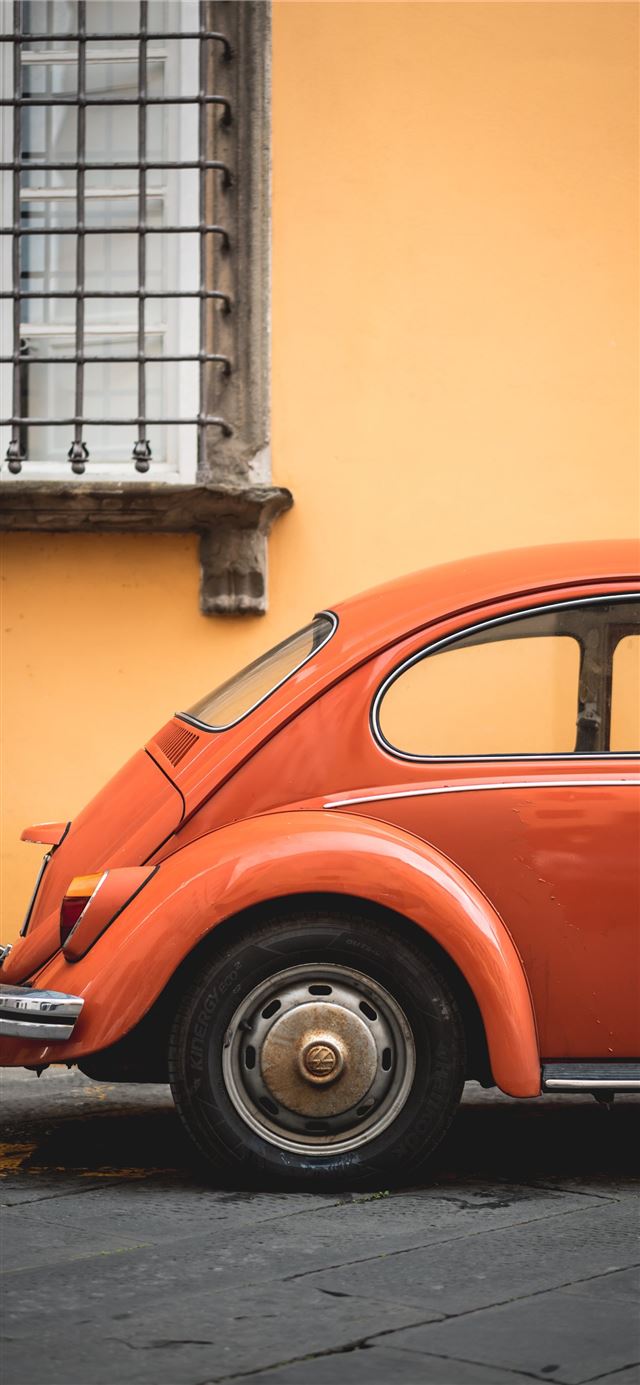 1125x2436 shallow focus photo of orange Volkswagen Beetle - orange iPhone X Wallpaper