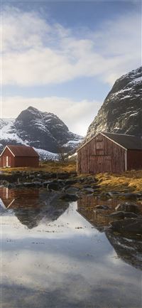 wallp4k nature hut norway selfjord lofoten wallpaper