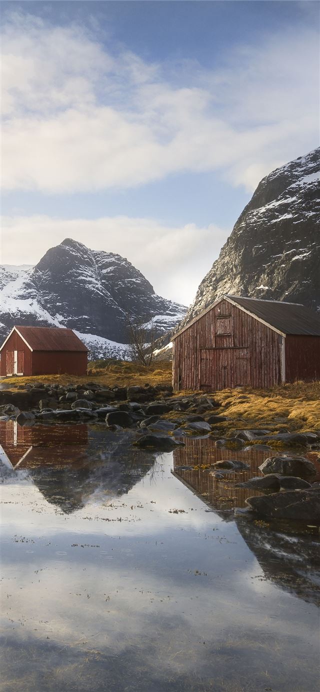 1125x2436 wallp4k nature hut norway selfjord lofoten - norway iPhone X Wallpaper