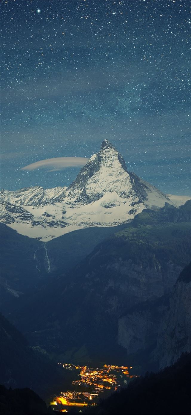 1125x2436 Zermatt Matterhorn Aerial View at Night Samsung Ga... - matterhorn iPhone X Wallpaper