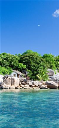 Seychelles Island Trees Ocean Clouds House wallpaper