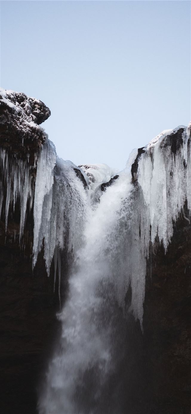 1125x2436 waterfalls in the middle of the forest - winter iPhone X Wallpaper