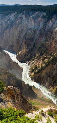 aerial photography of flowing body of water betwee... wallpaper
