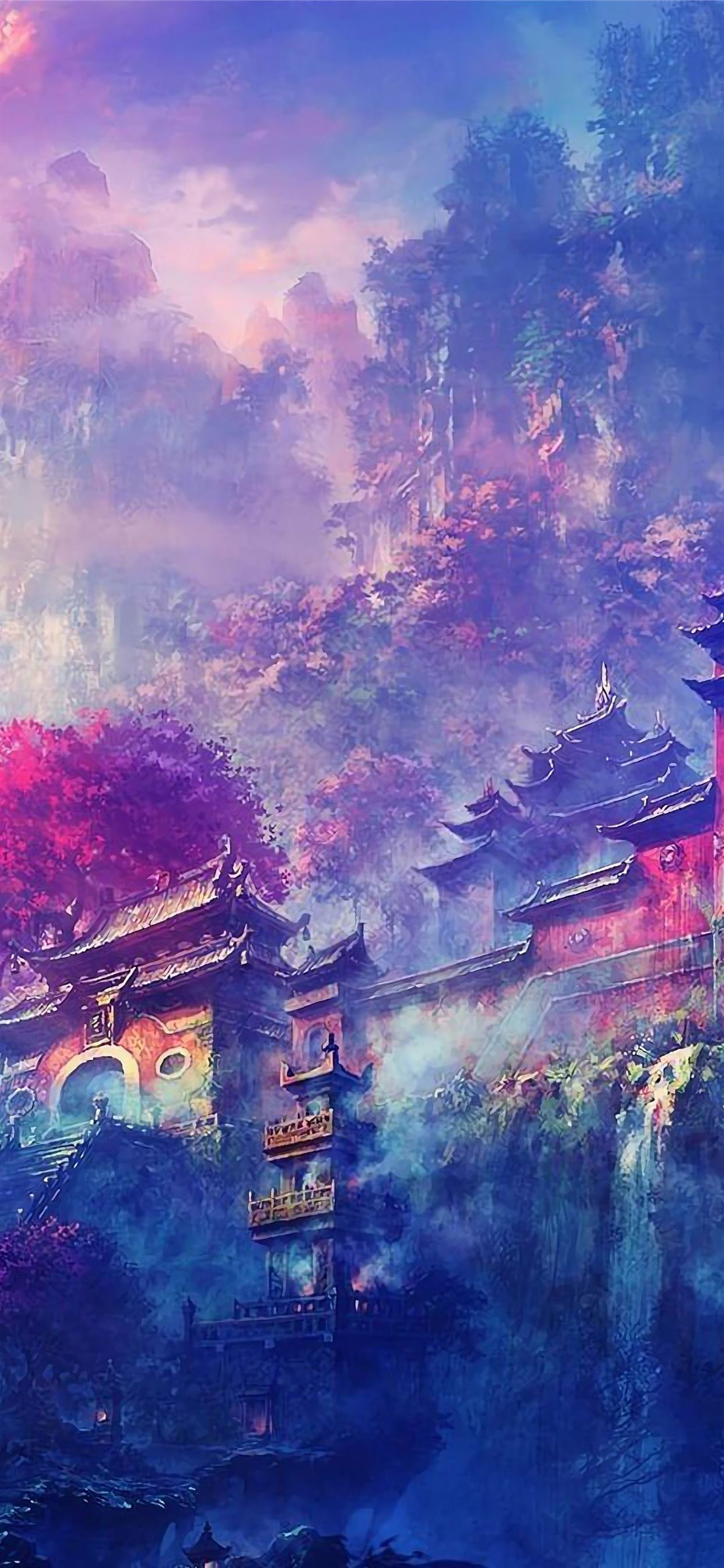 Buddha Oriental Castle Scenery Anime 4K iPhone Wallpapers Free Download