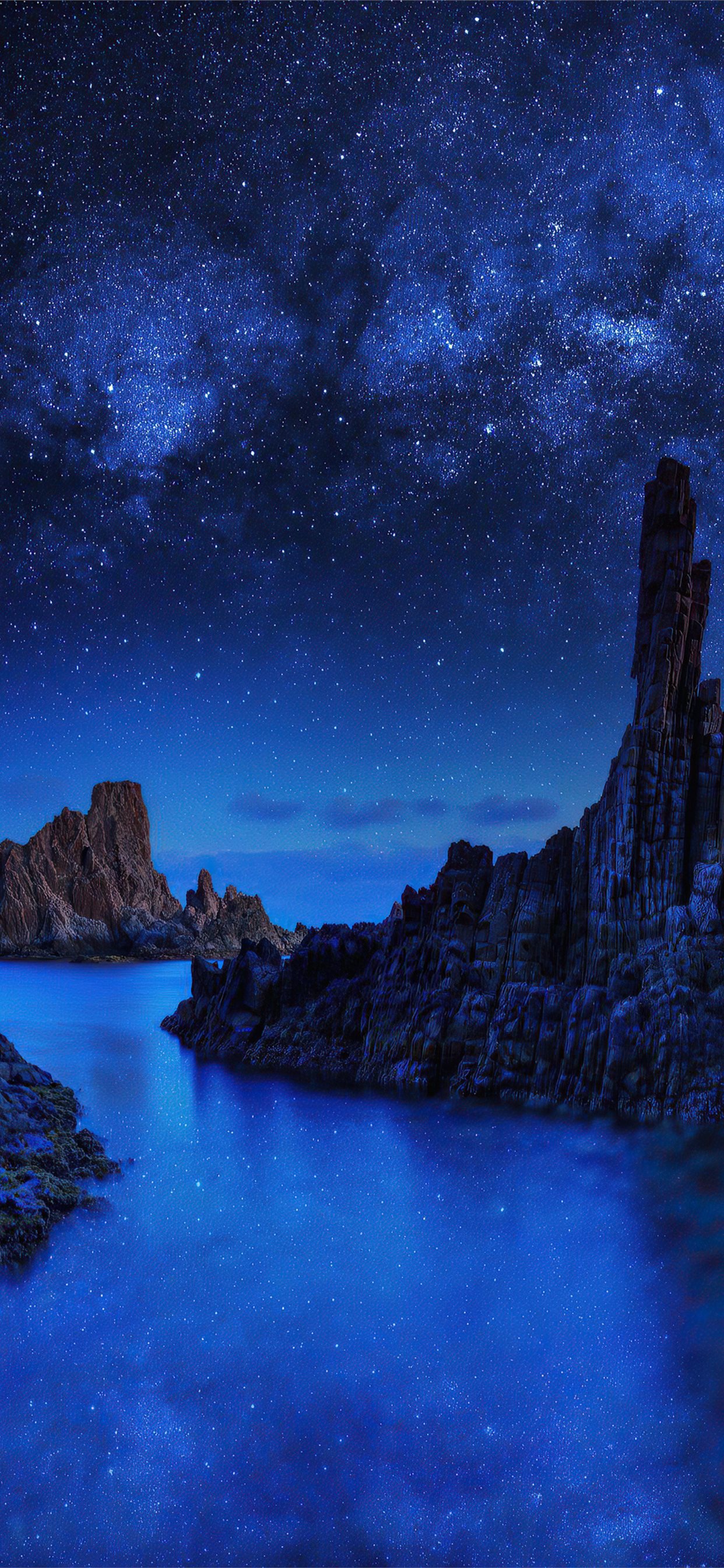 Ocean Rocks On Starry Night 4K Iphone X Wallpapers Free Download