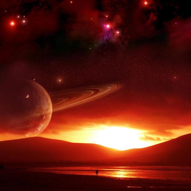 Planet in Sunset iPad wallpaper 