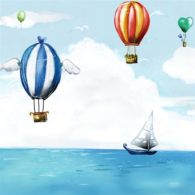 Balloons And Boat iPad wallpaper 