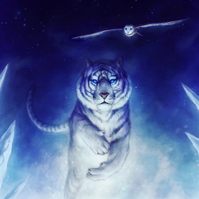 White Tiger Owl Art iPad wallpaper 