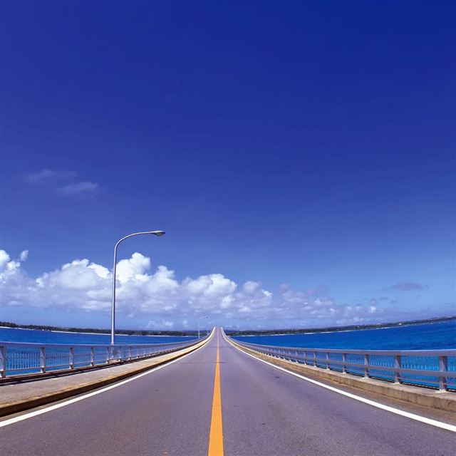 blue skies bridges cloud road iPad wallpaper 
