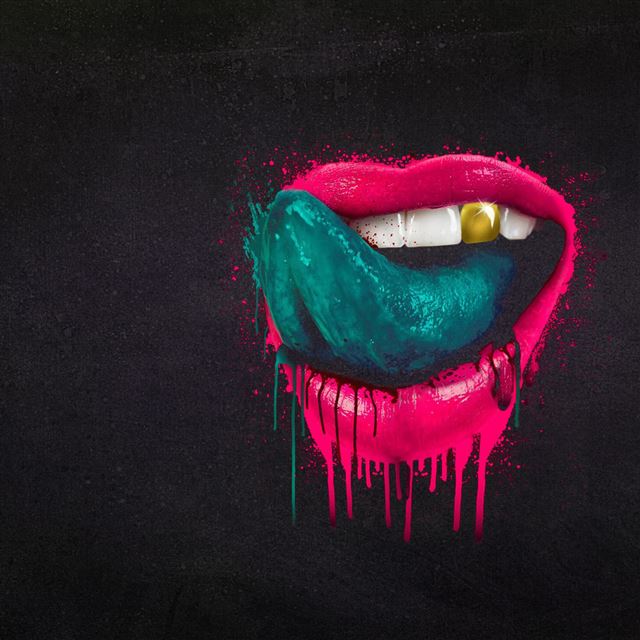 Red lips green tongue iPad wallpaper 