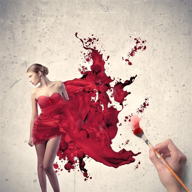 Pretty Woman In Red Dress Art Painting iPad wallpaper 