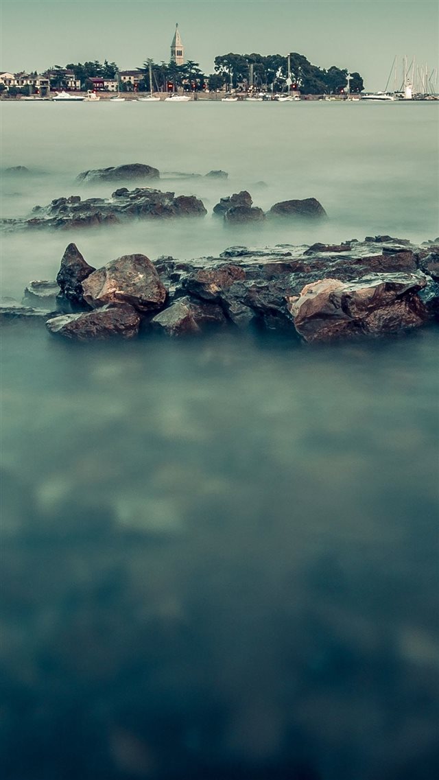 Nature Mist Rock Lake iPhone 8 wallpaper 