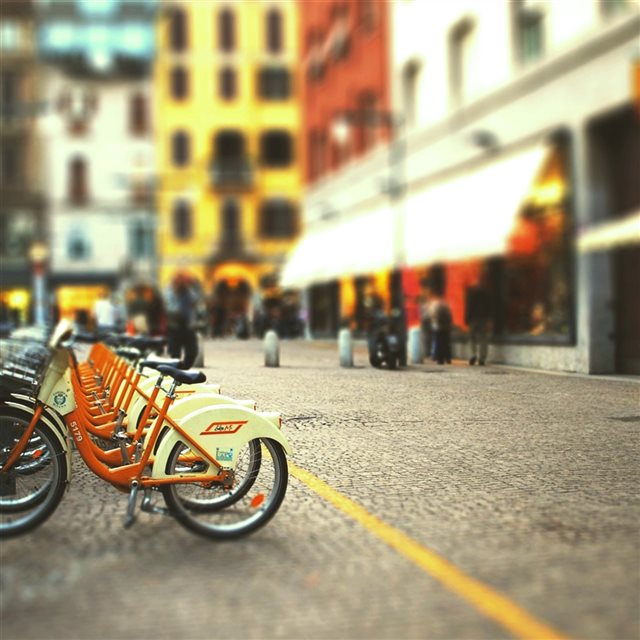 Bycicle Parking Blur Street iPad wallpaper 