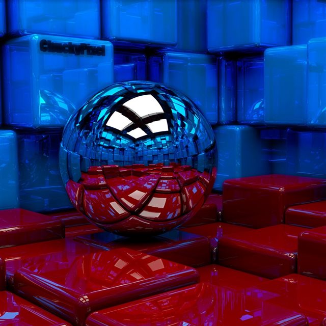 Ball Cubes Metal Blue Red Reflection iPad wallpaper 