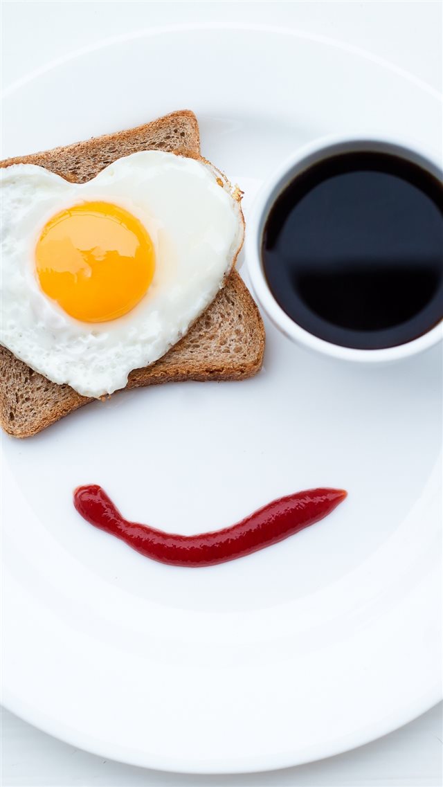 Breakfast Scrambled Eggs Coffee Heart Bread Ketchup iPhone 8 wallpaper 