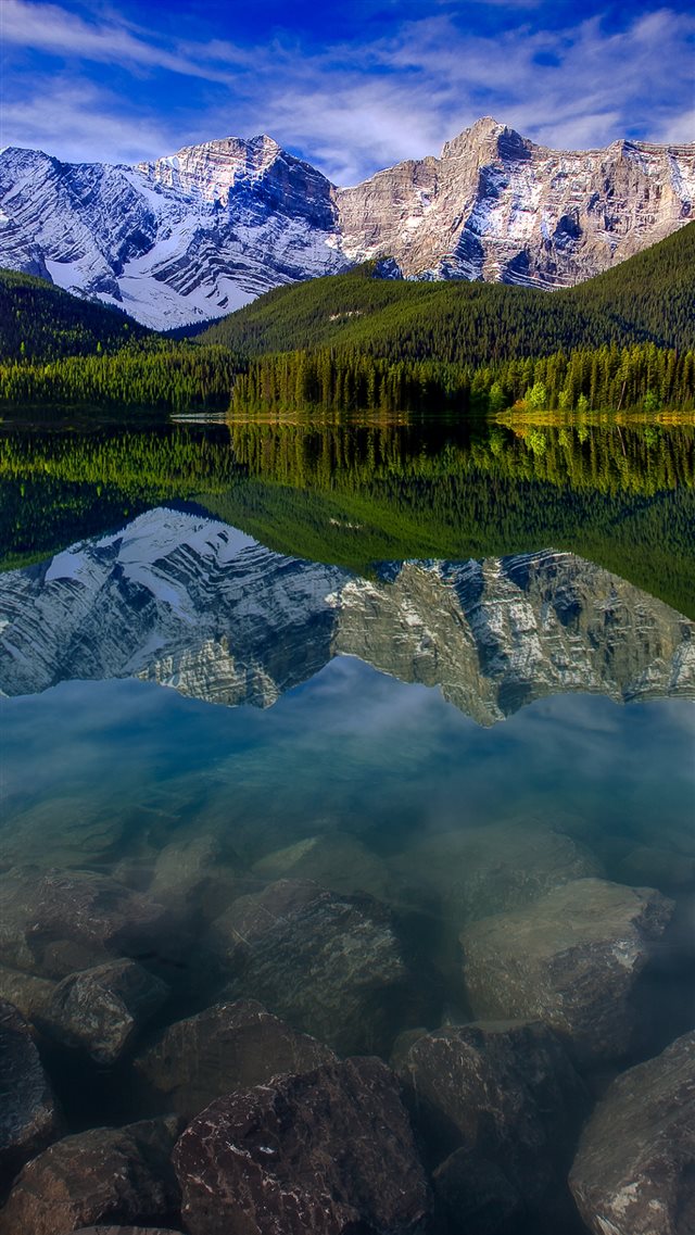 Mountain Landscape Reflection Mountains Lake Rocks iPhone 8 wallpaper 