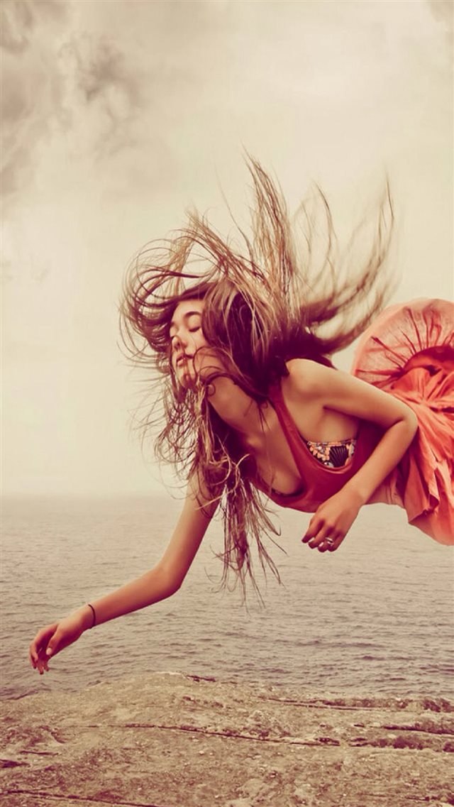Red Dress Girl Levitation  iPhone 8 wallpaper 