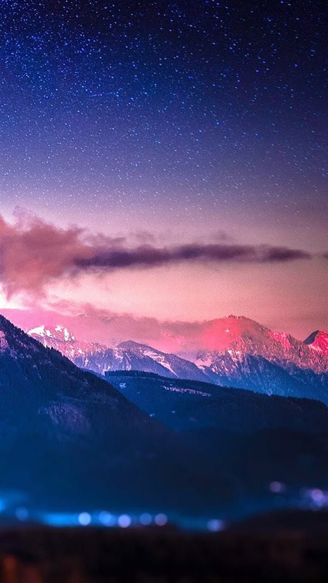 Snowy Mountain Range Stars Tilt Shift iPhone 8 wallpaper 