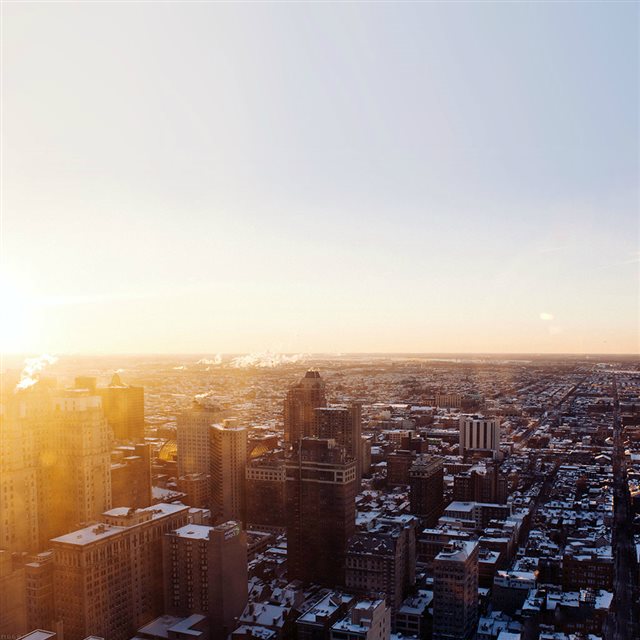 Urban Sunrise Winter City Skyview iPad wallpaper 