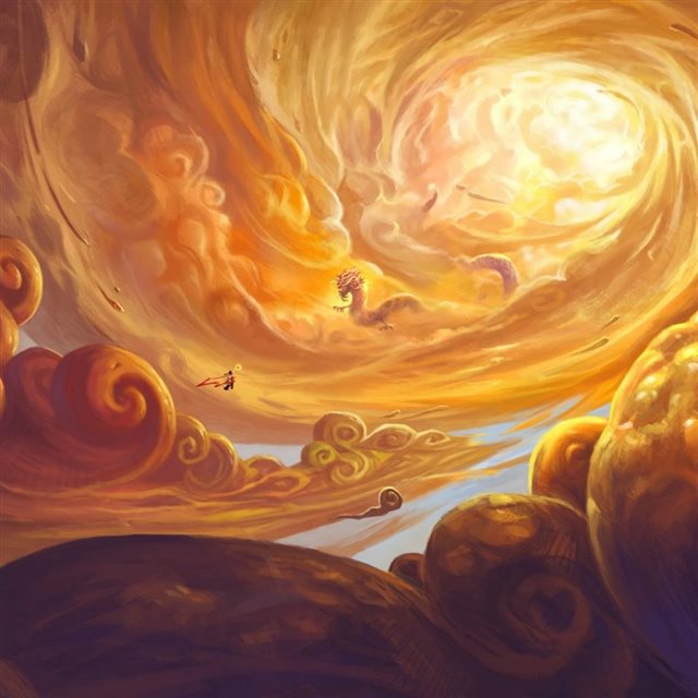 Cloud Sun Dragon Art Drawn iPad wallpaper 