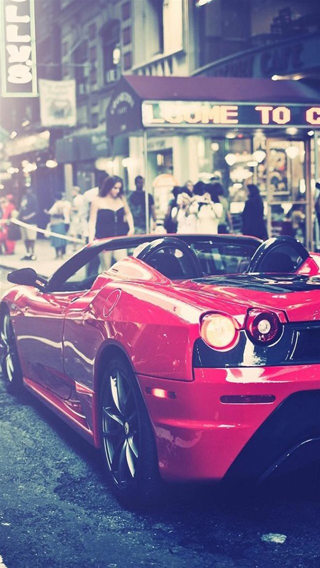 Street Cornor Luxury Modern Red Racing Car iPhone 8 wallpaper 