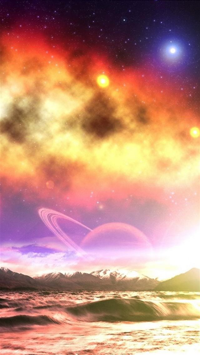Fantasy Dreamy Space Landscape Over Mountain Ocean iPhone 8 wallpaper 