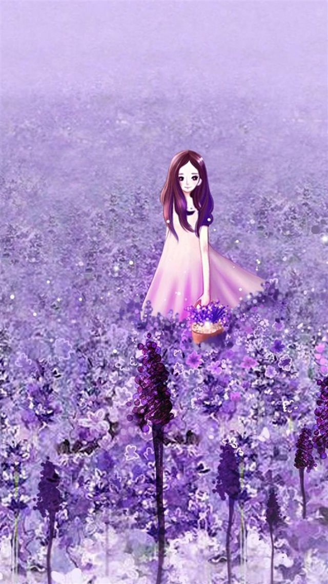 Anime Cute Girl In Purple Flower Garden iPhone 8 wallpaper 