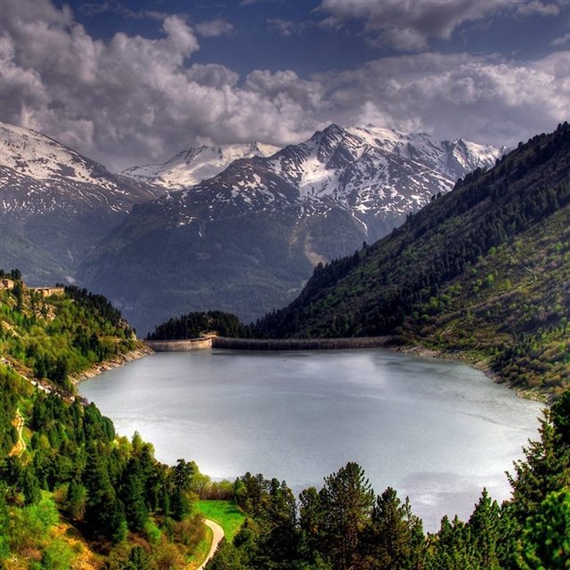 Mountain Dam Calm Lake Landscape iPad wallpaper 